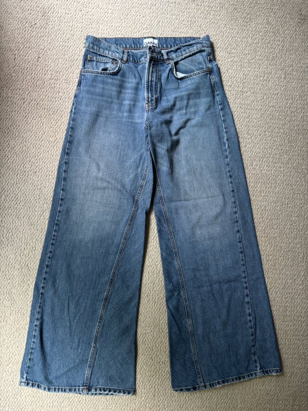 Ganni Light-Wash Wide-Leg Jeans, size 30/34
